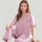 Solid Pajama Set with Contrast Stripe Trim Short Sleeve Top and Matching Lounge Pants
