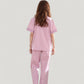 Solid Pajama Set with Contrast Stripe Trim Short Sleeve Top and Matching Lounge Pants