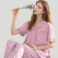 Solid Pajama Set with Contrast Stripe Trim Short Sleeve Top and Matching Lounge Pants