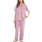 Solid Pajama Set with Contrast Stripe Trim Short Sleeve Top and Matching Lounge Pants