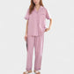 Solid Pajama Set with Contrast Stripe Trim Short Sleeve Top and Matching Lounge Pants
