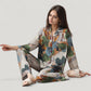 Abstract Pattern Pajama Set Long Sleeve Button Front Top with Matching Relaxed Fit Lounge Pants