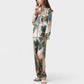 Abstract Pattern Pajama Set Long Sleeve Button Front Top with Matching Relaxed Fit Lounge Pants