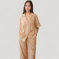 Floral Lace Trim Pajama Set Short Sleeve Button Top with Matching Wide Leg Lounge Pants