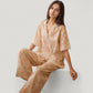 Floral Lace Trim Pajama Set Short Sleeve Button Top with Matching Wide Leg Lounge Pants