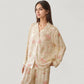 Long Sleeve Floral Pajama Set Button-Up Notched Collar Top with Matching Wide Leg Pants