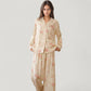 Long Sleeve Floral Pajama Set Button-Up Notched Collar Top with Matching Wide Leg Pants