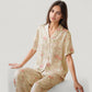 Long Sleeve Floral Pajama Set Button-Up Notched Collar Top with Matching Wide Leg Pants