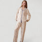 Floral Print Long Sleeve Pajama Set with Contrast Piping Trim and Relaxed Button-Up Shirt