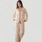 Floral Print Long Sleeve Pajama Set with Contrast Piping Trim and Relaxed Button-Up Shirt