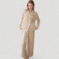 Dainty Floral Print Pajama Set with Button-Up Long Sleeve Top and Relaxed Wide Leg Pants