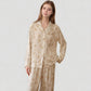 Dainty Floral Print Pajama Set with Button-Up Long Sleeve Top and Relaxed Wide Leg Pants