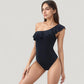 One-Piece Swimsuit with One Shoulder Design Soft Ruffle Trim and Flattering Contour Fit