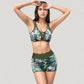 Two-Piece Swimsuit Set with Lace-Up Front Sports Bra Top and High Waist Swim Shorts in Botanical Print