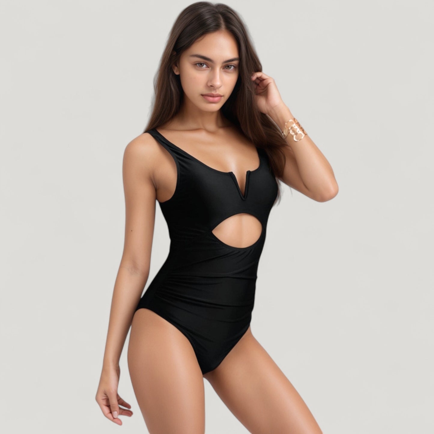 One-Piece Swimsuit with V-Wire Neckline and Front Cut-Out Waist Detail