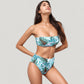 Three-Piece Swimsuit Set with Strapless Bandeau Top High Waist Bottoms and Sheer Long Sleeve Cover Up