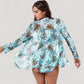 Three-Piece Swimsuit Set with Strapless Bandeau Top High Waist Bottoms and Sheer Long Sleeve Cover Up