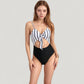 Striped One Piece Swimsuit with Adjustable Straps Tie Front Detail and Cutout Waist Design