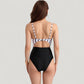 Striped One Piece Swimsuit with Adjustable Straps Tie Front Detail and Cutout Waist Design