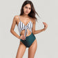 Striped One Piece Swimsuit with Adjustable Straps Tie Front Detail and Cutout Waist Design
