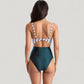 Striped One Piece Swimsuit with Adjustable Straps Tie Front Detail and Cutout Waist Design