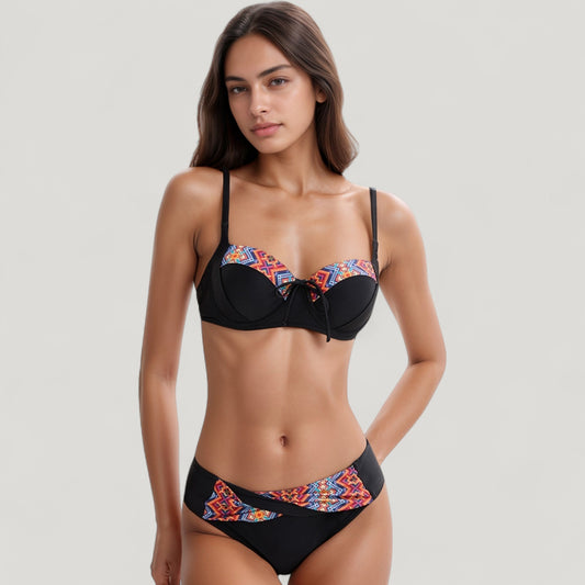 Padded Underwire Bikini Set Adjustable Strap Sweetheart Neckline Top and Crossover Waist Bottom