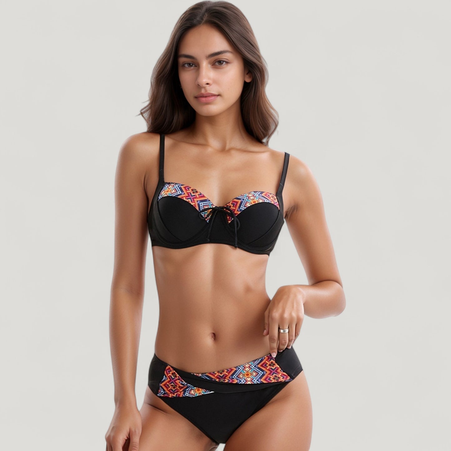 Padded Underwire Bikini Set Adjustable Strap Sweetheart Neckline Top and Crossover Waist Bottom