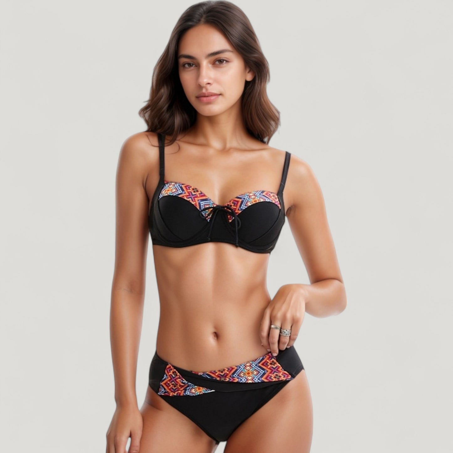 Padded Underwire Bikini Set Adjustable Strap Sweetheart Neckline Top and Crossover Waist Bottom