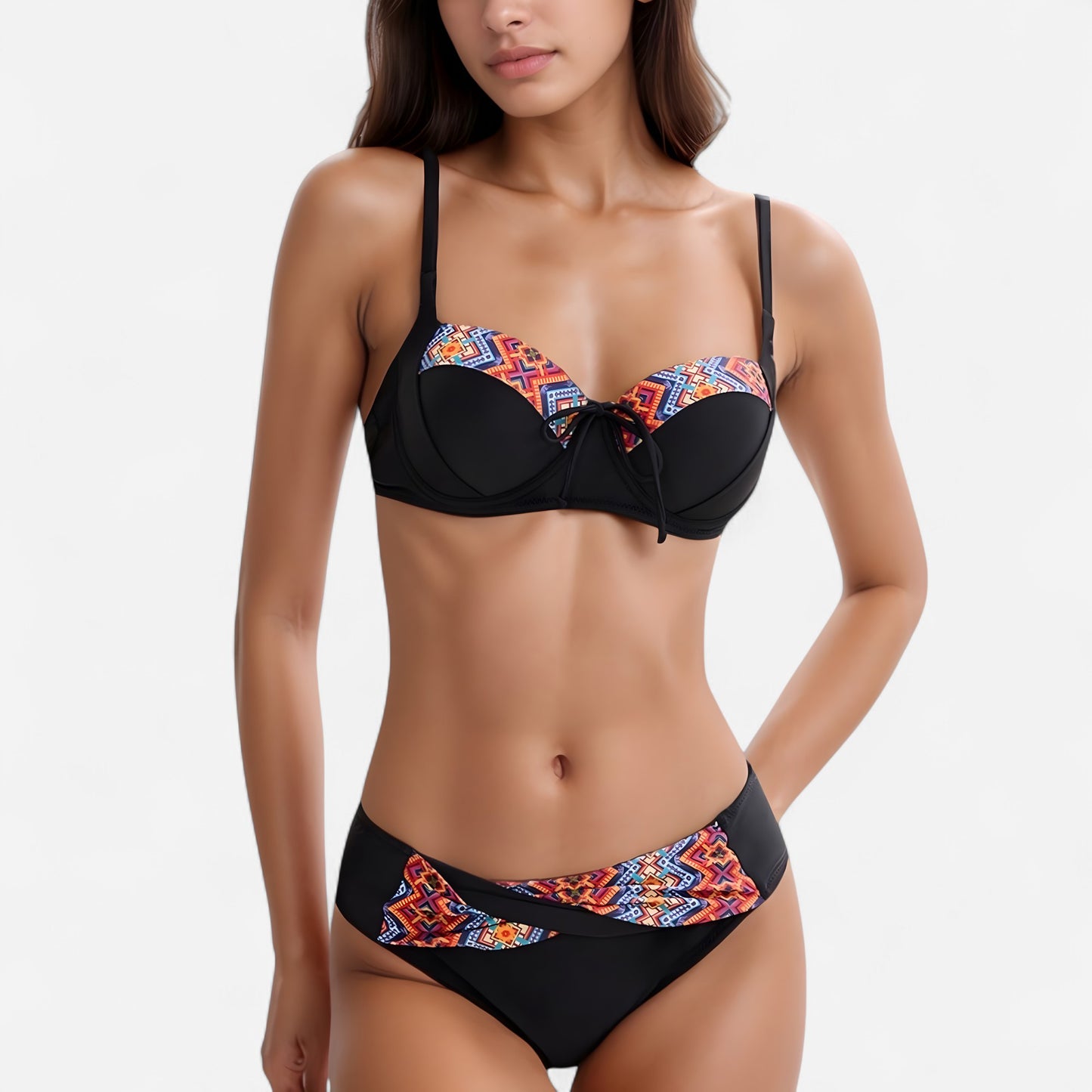 Padded Underwire Bikini Set Adjustable Strap Sweetheart Neckline Top and Crossover Waist Bottom