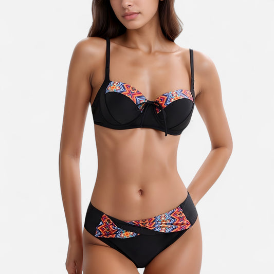 Padded Underwire Bikini Set Adjustable Strap Sweetheart Neckline Top and Crossover Waist Bottom