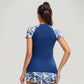 Short Sleeve Rash Guard Swimsuit Set with Printed Sleeves and Matching Swim Shorts
