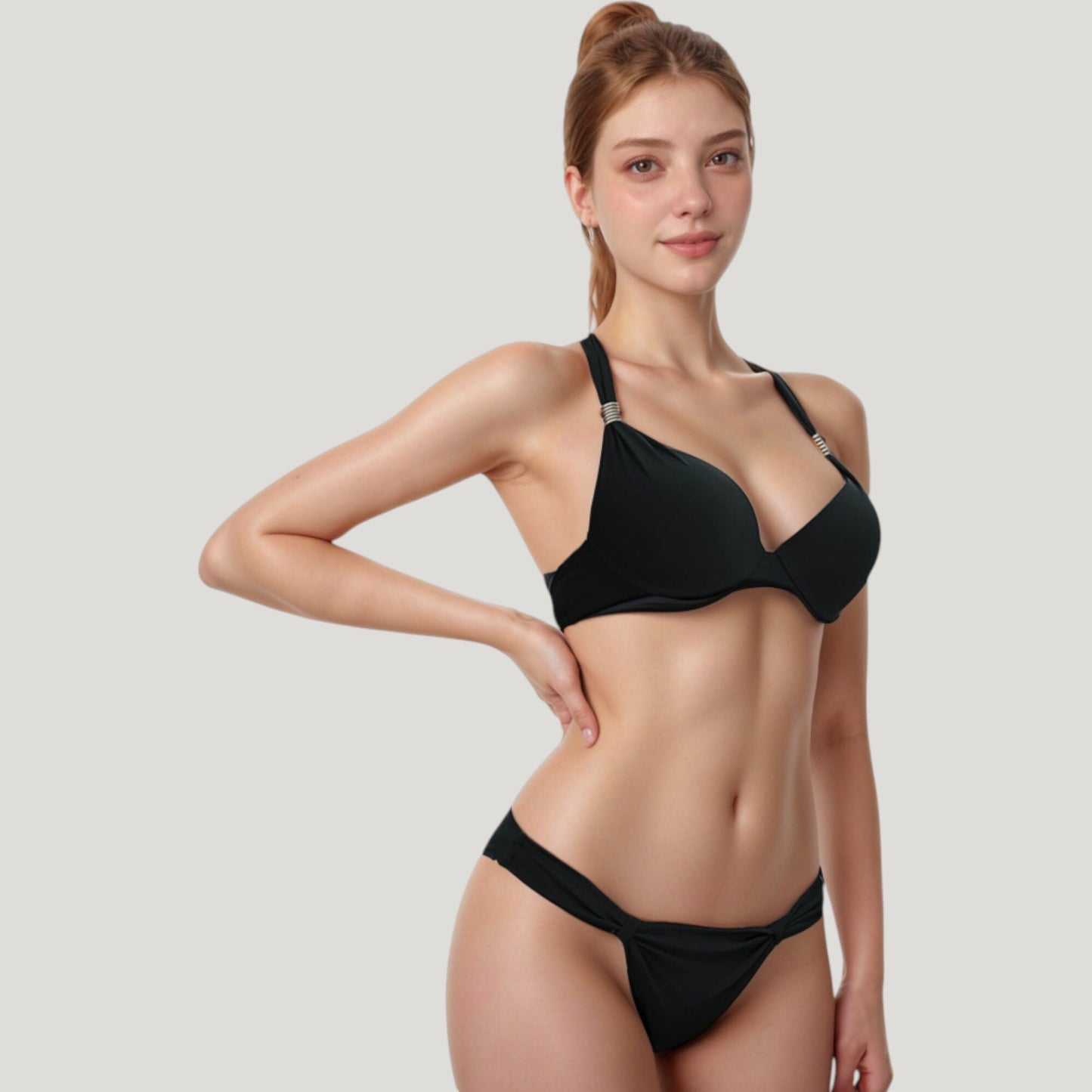 Padded Push-Up Bikini Set with Underwire Top and Twisted Low Waist Bottoms