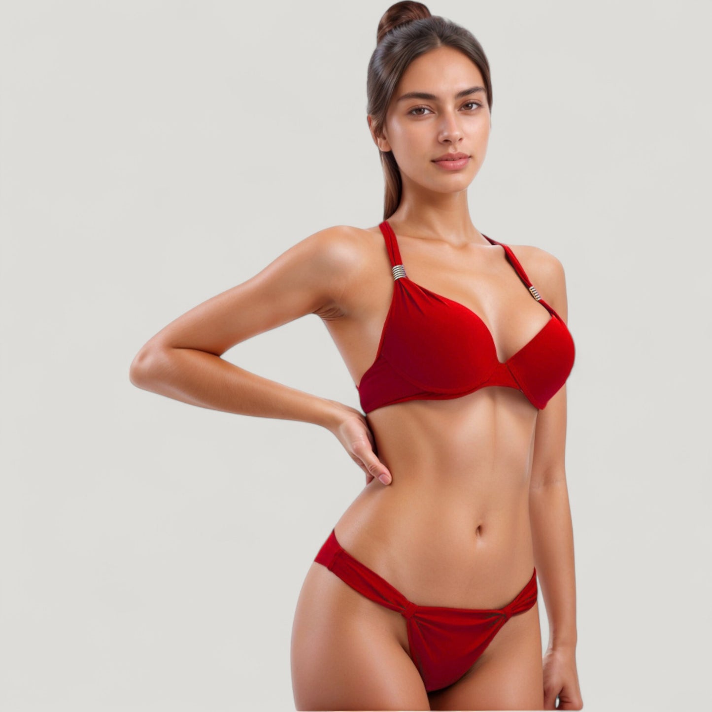 Padded Push-Up Bikini Set with Underwire Top and Twisted Low Waist Bottoms