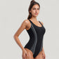 One-Piece Swimsuit with Contrast Contour Panels and Scoop Neckline