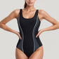 One-Piece Swimsuit with Contrast Contour Panels and Scoop Neckline