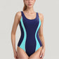 One-Piece Swimsuit with Contrast Contour Panels and Scoop Neckline