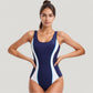 One-Piece Swimsuit with Contrast Contour Panels and Scoop Neckline