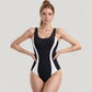 One-Piece Swimsuit with Contrast Contour Panels and Scoop Neckline