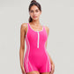 One-Piece Zip-Front Swimsuit with Contrast Trim and Boyshort Bottom