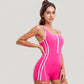 One-Piece Zip-Front Swimsuit with Contrast Trim and Boyshort Bottom