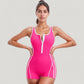 One-Piece Zip-Front Swimsuit with Contrast Trim and Boyshort Bottom