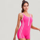 One-Piece Zip-Front Swimsuit with Contrast Trim and Boyshort Bottom