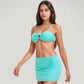 3-Piece Bikini Set with Ring Front Bandeau Top High Waist Bottom and Matching Cover-Up Skirt
