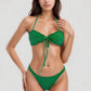 Textured Knit Bikini Set with Tie Front Bandeau Top and Low Rise Bottoms