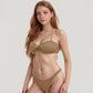 Textured Knit Bikini Set with Tie Front Bandeau Top and Low Rise Bottoms