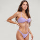 Textured Knit Bikini Set with Tie Front Bandeau Top and Low Rise Bottoms