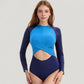 Long Sleeve One Piece Swimsuit with Cut-Out Waist and Cross Front Detail