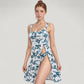 Three Piece Floral Swimsuit Set with Sleeveless Dress Overlay and Matching Bikini