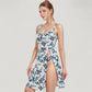 Three Piece Floral Swimsuit Set with Sleeveless Dress Overlay and Matching Bikini