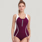 One Piece Zip Front Swimsuit with Colorblock Panels and Shaping Contrast Piping